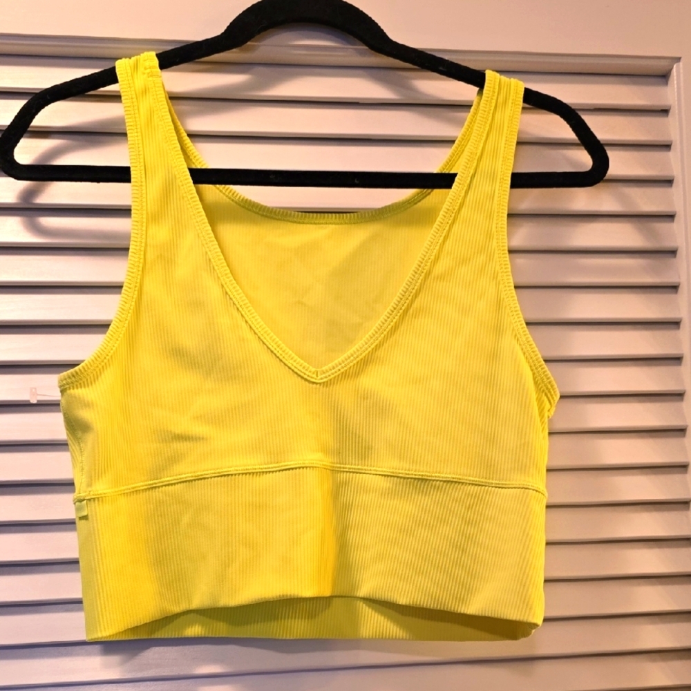 Neon Yellow Lululemon V-Neck Ribbed Crop Top